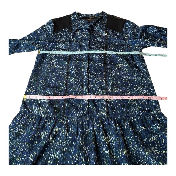 Cynthia Steffe Navy Tie Neck Babydoll Long Sleeve Patterned Mini Dress Size 6 - Picture 13 of 15